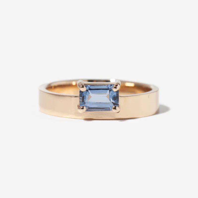 women oval diamond rings -Medium Emerald Cut Blue Sapphire Monolith Ring