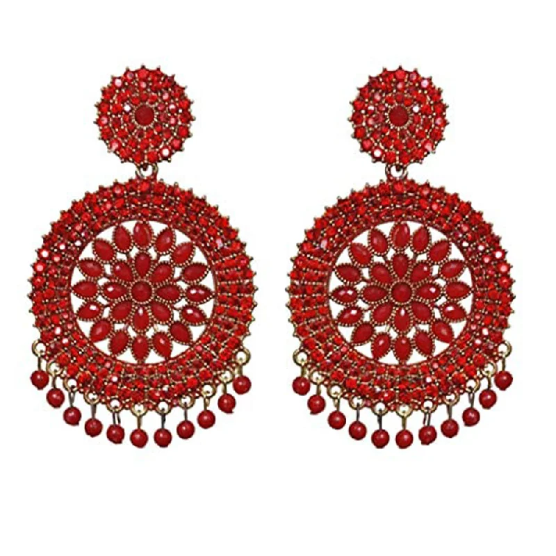 women rose gold earrings -Subhag Alankar Red Stone earrings for Girls and Women. Alloy Chandbali Earring