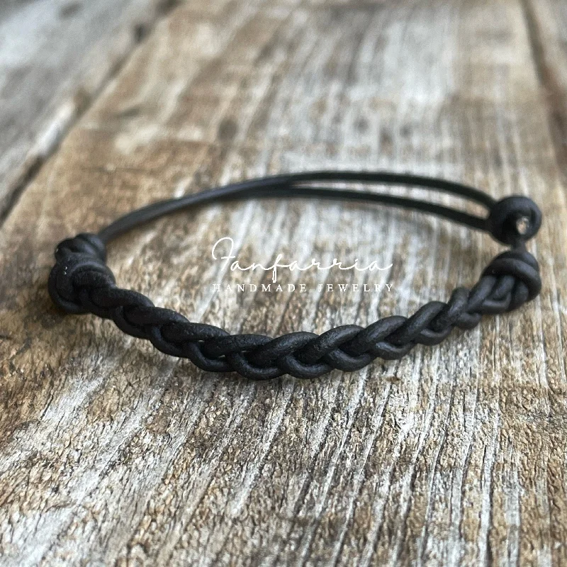 women large bangles -Juno, Black Braided Leather Bracelet, Unisex