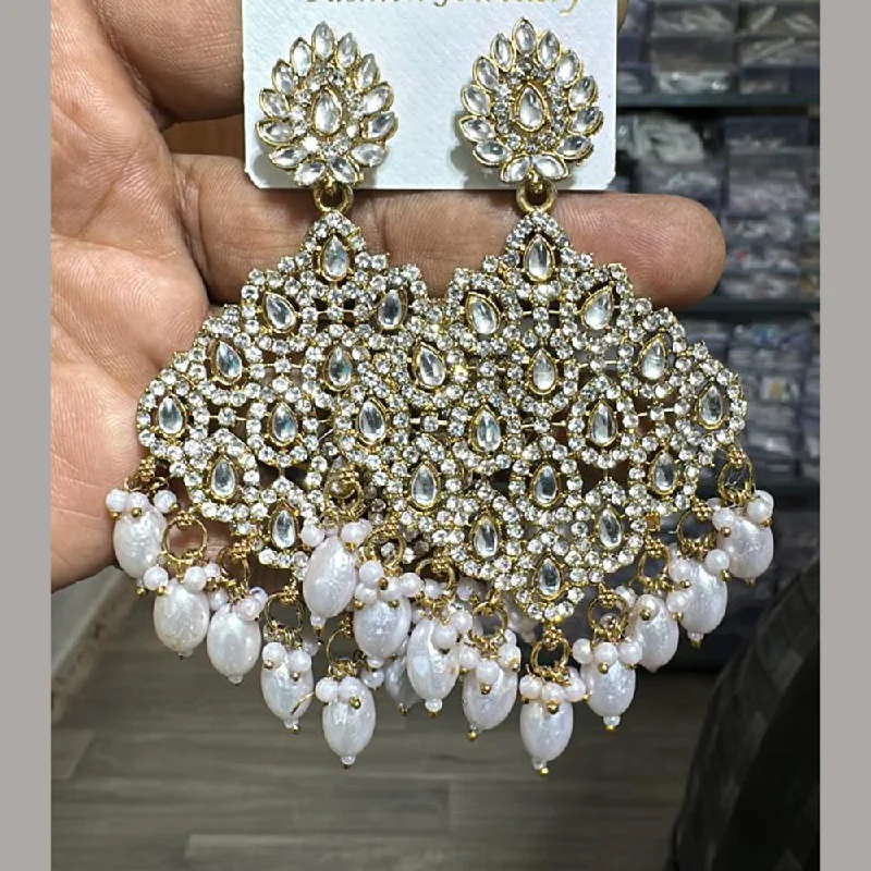 women stacked earrings -Trilok Jewel Gold Plated Pearl Kundan And Austrian Stone Dangler Earrings