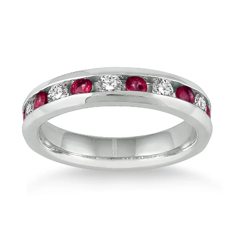 women luxury engagement rings -Ruby And Diamond Band In 14K White Gold