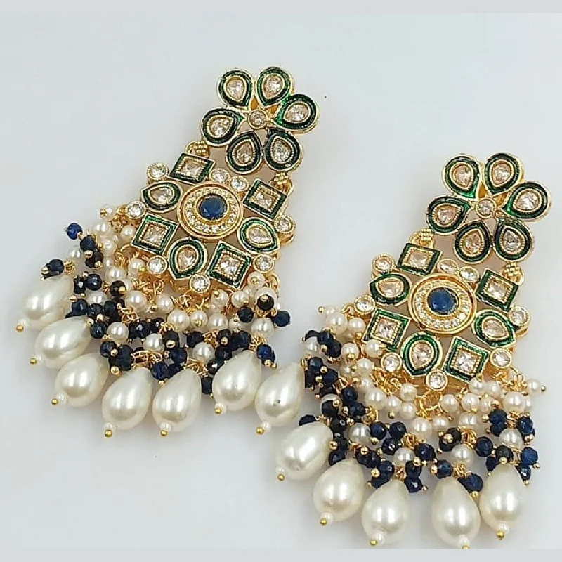 women sparkly drop earrings -Manisha Jewellery Gold Plated Crystal Stone And Pearls Dangler Earrings