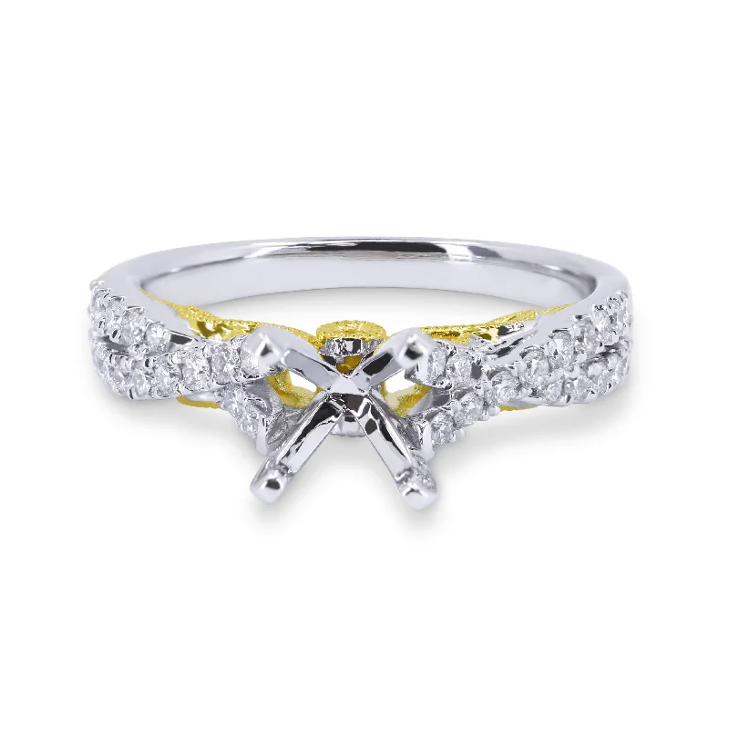 women modern luxury engagement rings -14K White And Yellow Gold,white Diamond Ring