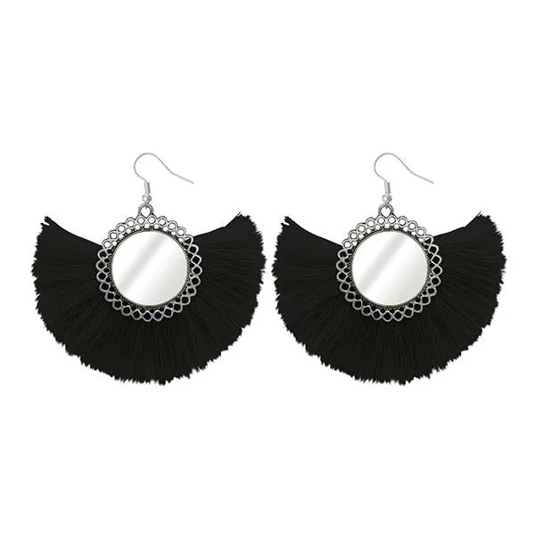 women custom engraved earrings -Jeweljunk Silver Plated Black Thread Earrings - 1308349K