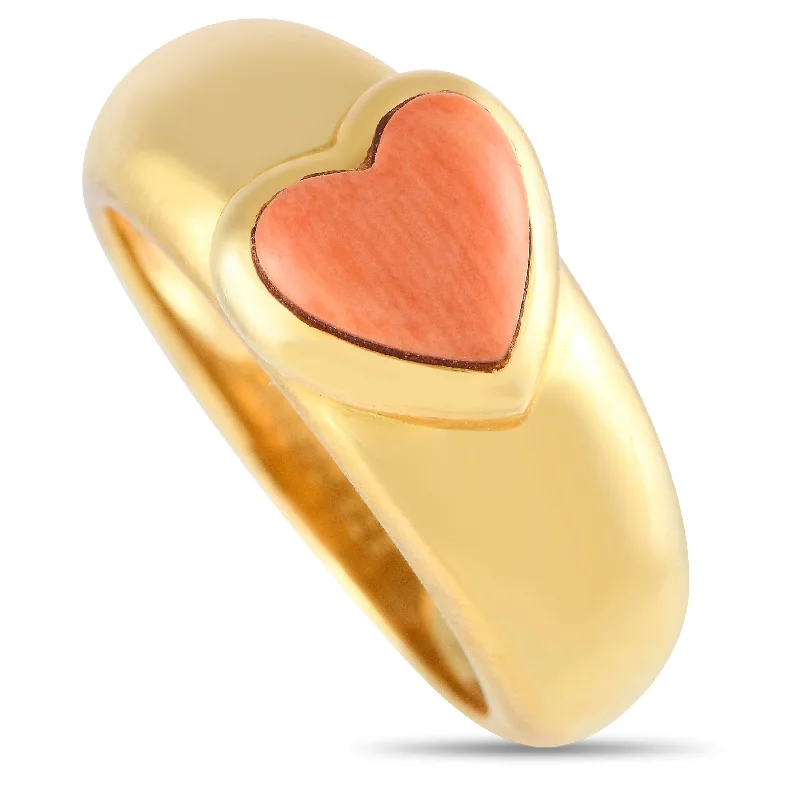 women three-stone engagement rings -Van Cleef & Arpels Vintage 18K Yellow Gold Coral Heart Ring VC06-112724