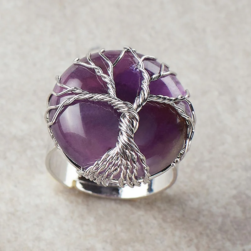 women engraved rings -Adjustable Amethyst