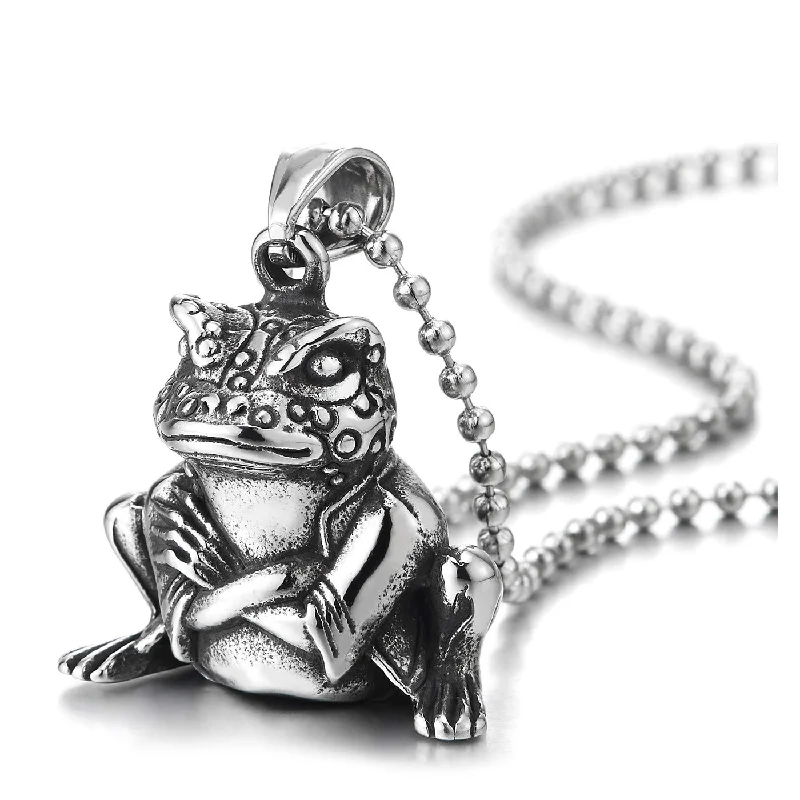 women simple pendant necklaces -Men Womens Steel Vintage Arms-crossed Lucky Frog Pendant Necklace, 30 inches Ball Chain