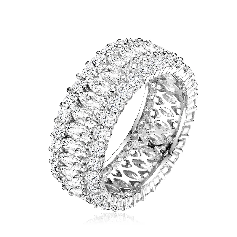 women cushion cut diamond engagement rings -GENEVIVE Sterling Silver Clear Marquise Cubic Zirconia Eternity Ring