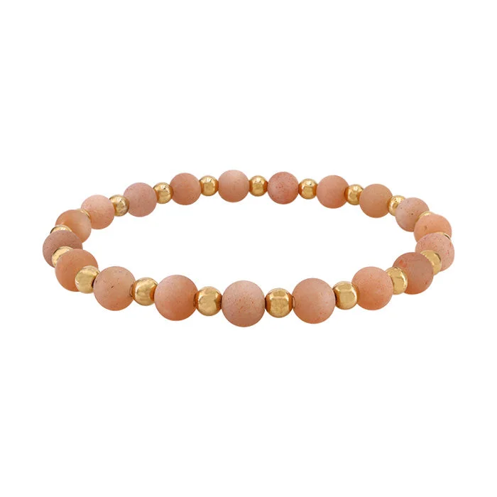 women smooth bangles -14KGF Beads & Frosted Pink Moonstone Bracelet