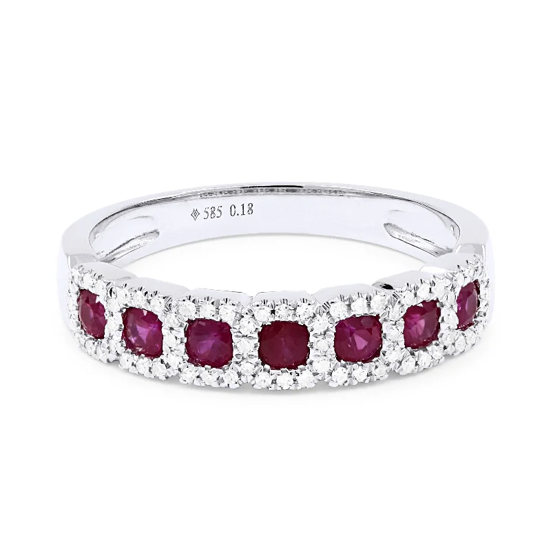 women modern luxury engagement rings -14K White Gold,ruby Ring