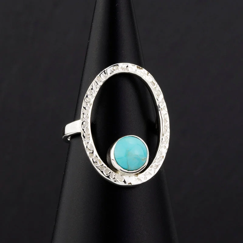 women adjustable rings -Sterling Silver and Turquoise Open Oval Ring