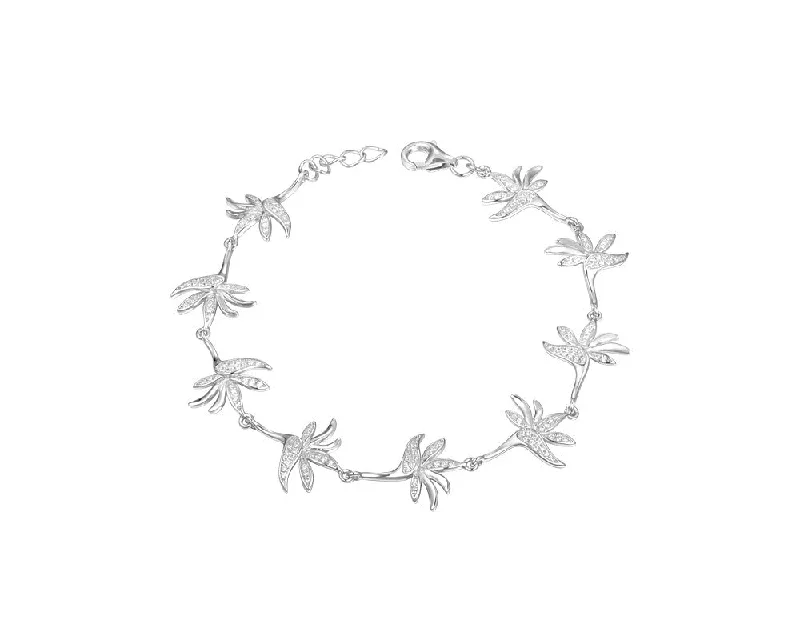 women wide cuff bracelets -SOLID 925 STERLING SILVER HAWAIIAN BIRD OF PARADISE BRACELET CZ RHODIUM 7.5 INCH