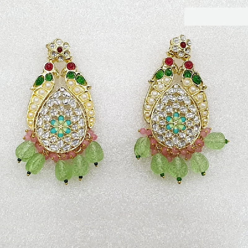 women pearl drop earrings -Midas Touch Gold Plated Kundan Stone And Pearls Dangler Earrings