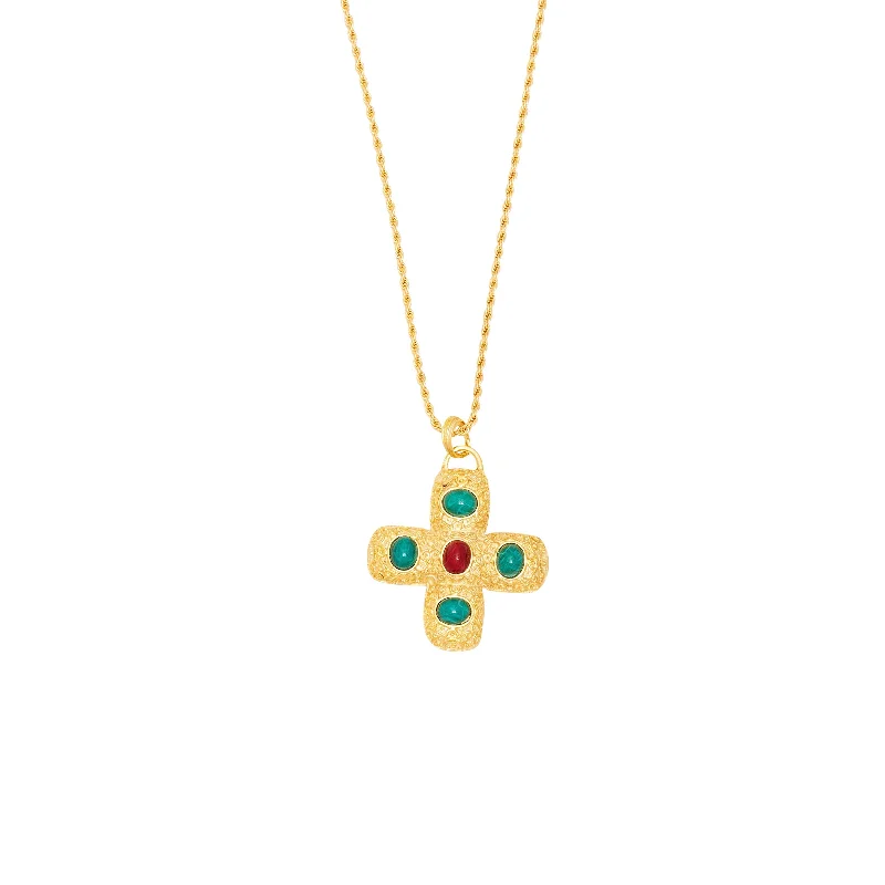 women luxury necklaces -Gemstone Cross Pendant Necklace