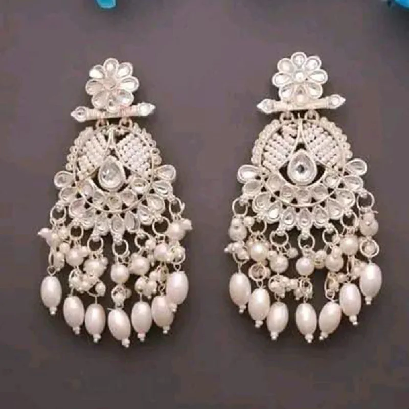 women drop earrings -Trilok Jewel Gold Plated Pearl And Kundan Stone Dangler Earrings