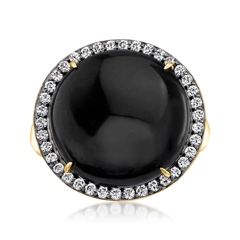 women classic solitaire diamond engagement rings -Ross-Simons Onyx and White Topaz Ring in 18kt Gold Over Sterling