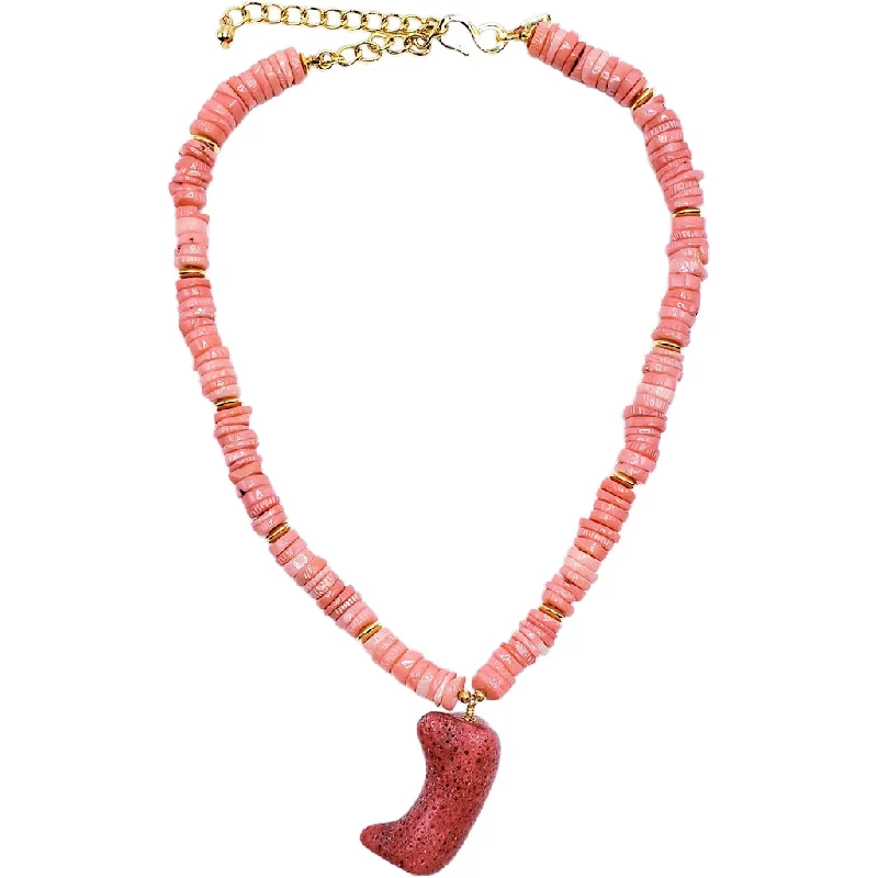 women lock necklaces -Vintage Light Coral Chip Necklace with Coral Pendant