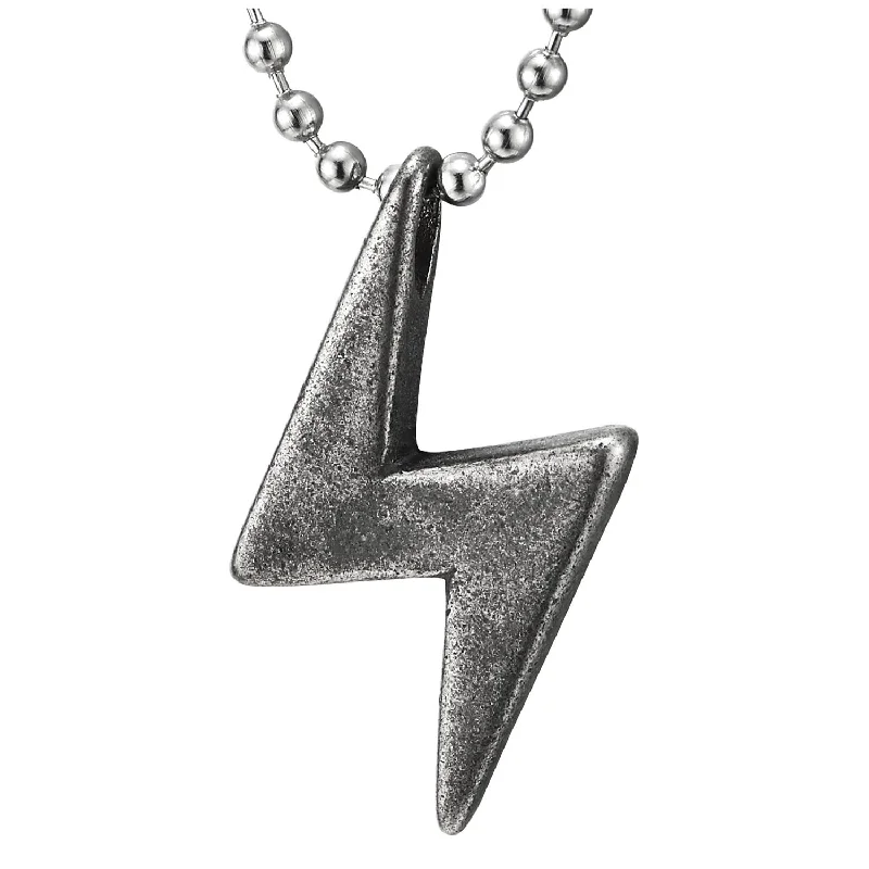 women custom charm necklaces -Men Women Steel Old Metal Finishing Lightning Bolt Pendant Necklace , 23 inches Ball Chain