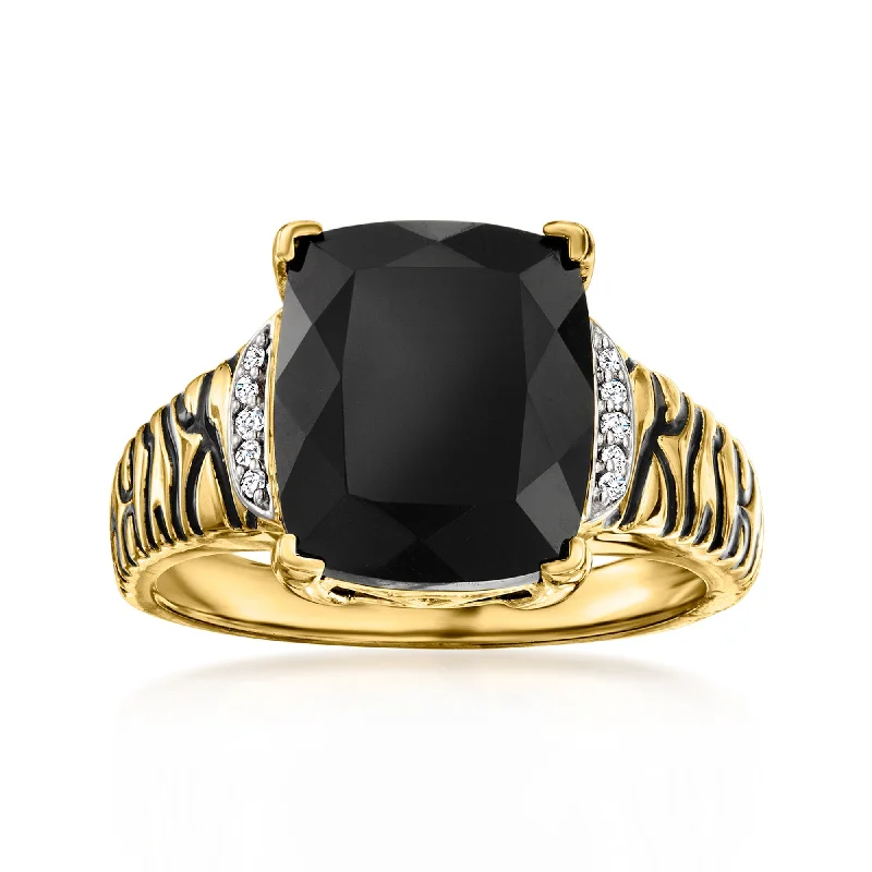 women halo engagement ring sets -Ross-Simons Onyx and Black Enamel Animal-Print Ring With Diamond Accents in 18kt Gold Over Sterling