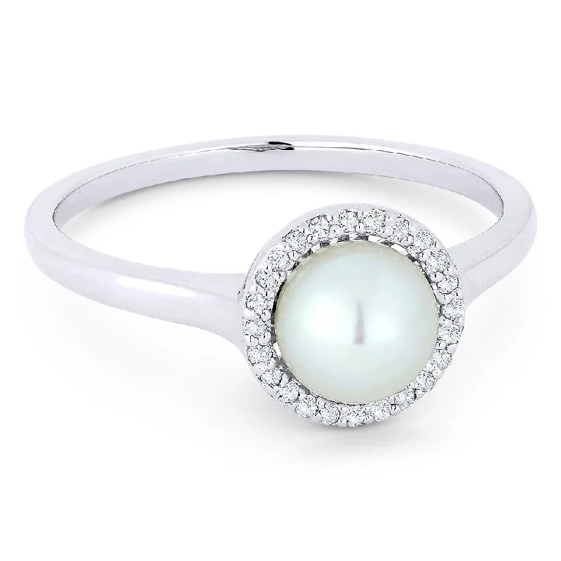 women designer engagement rings -14K White Gold,pearl Ring