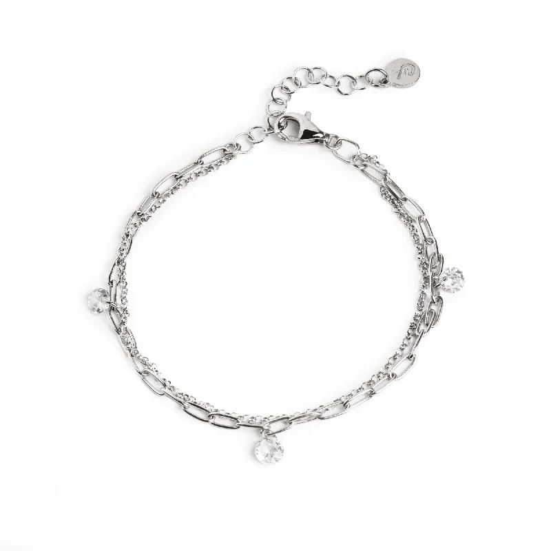 women stacking bracelets -Nova Sparks Silver Bracelet