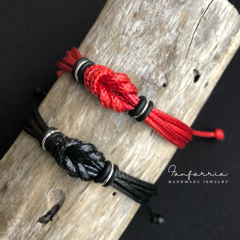 women floral bracelets -Forever Couple Bracelets, Black and Red Personalized, His and Hers, Distance, Love Knot, Anniversary gift, Matching Bracelet WC001958