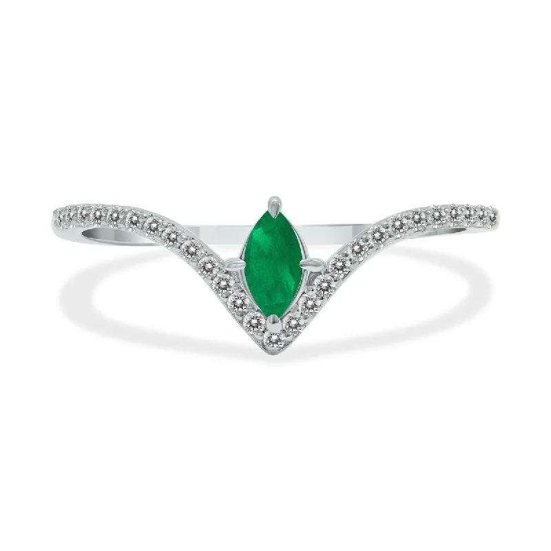 women stackable engagement rings -1/4 Carat Tw Emerald And Diamond V Shape Ring In 10K White Gold