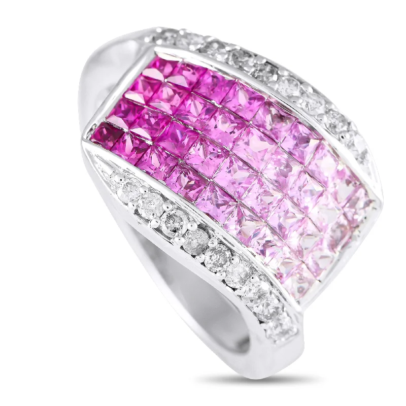 women stackable engagement rings -LB Exclusive 14K White Gold 0.42ct Diamond and Ruby Ring MF26-120324