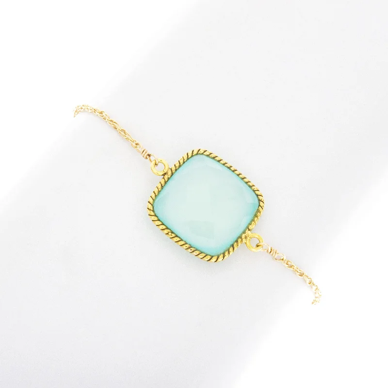 women braided bracelets -Large Square Rope Aqua Bezel Bracelet BR224