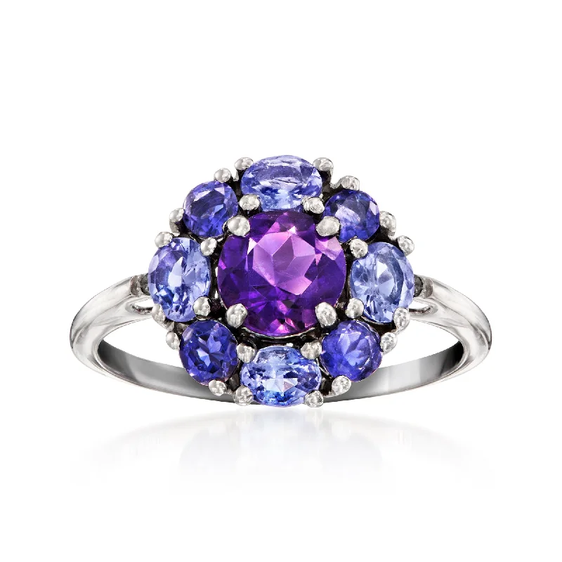 women affordable diamond engagement rings -Ross-Simons Amethyst, . Tanzanite and . Iolite Ring With Diamonds in 14kt White Gold