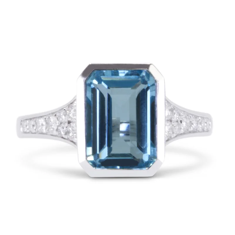 women vintage-inspired engagement rings -14K White Gold,blue Topaz Ring