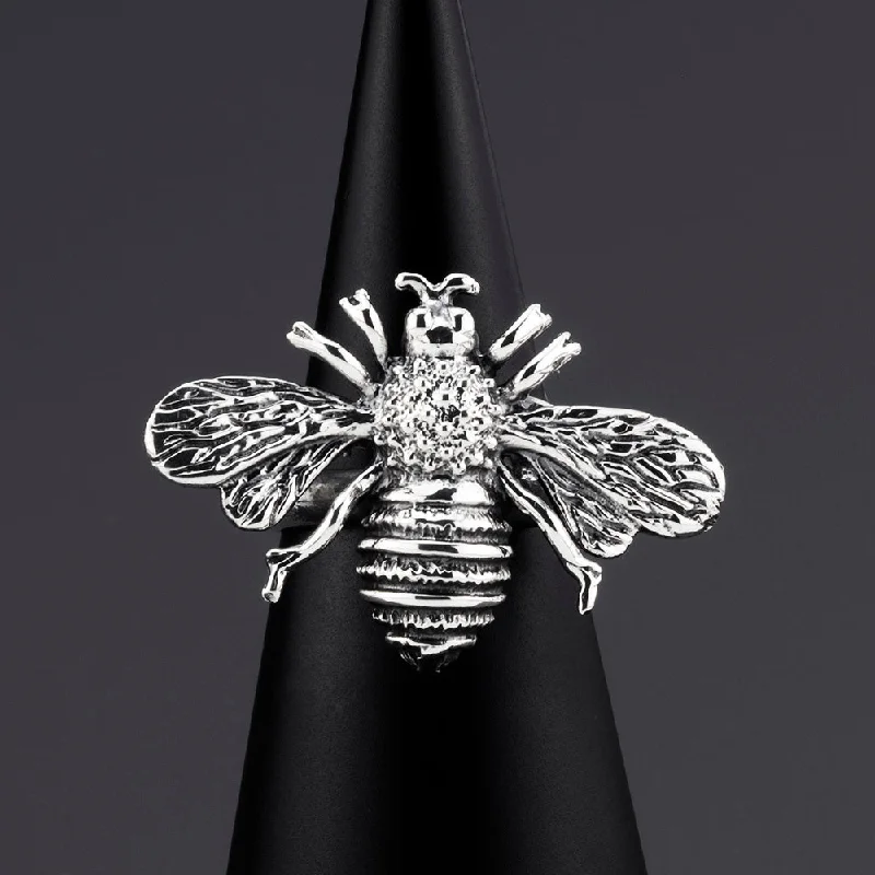 women cubic zirconia rings -Sterling Silver Bee Ring