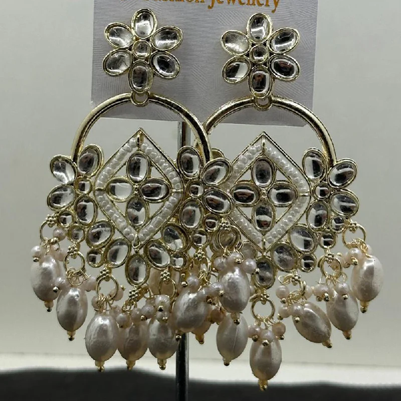 women clip-on earrings -Trilok Jewel Gold Plated Pearl And Kundan Stone Dangler Earrings