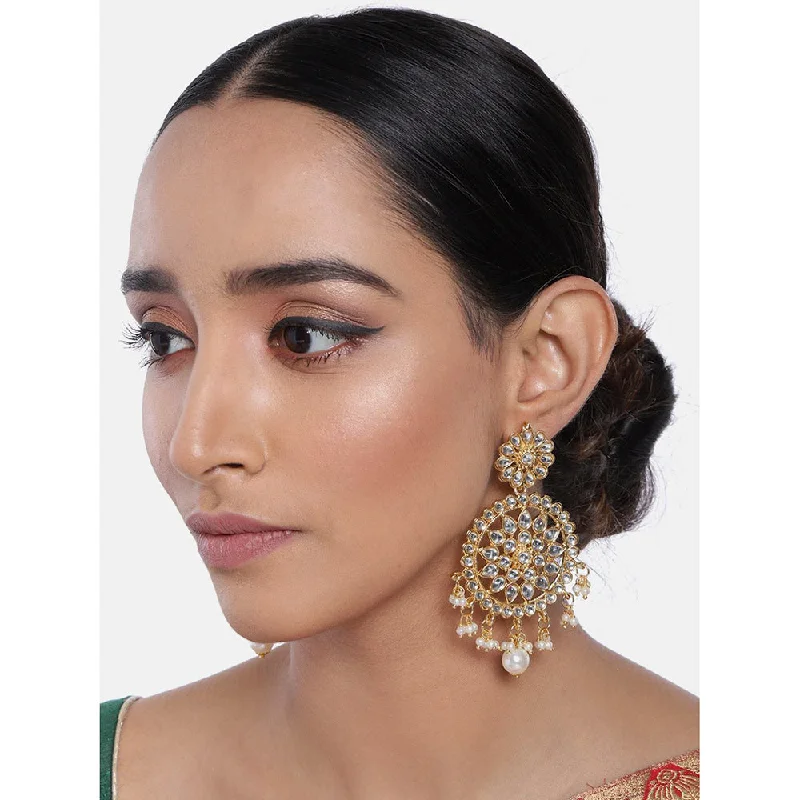 women stacked earrings -Etnico 18k Gold Plated Traditional Chandbali Earrings Encased With Faux Kundans For Women/Girls (E2461W)