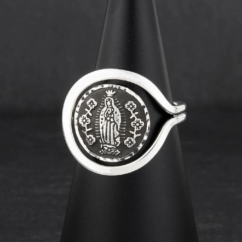 women modern wedding rings -Sterling Silver Virgin Mary Ring