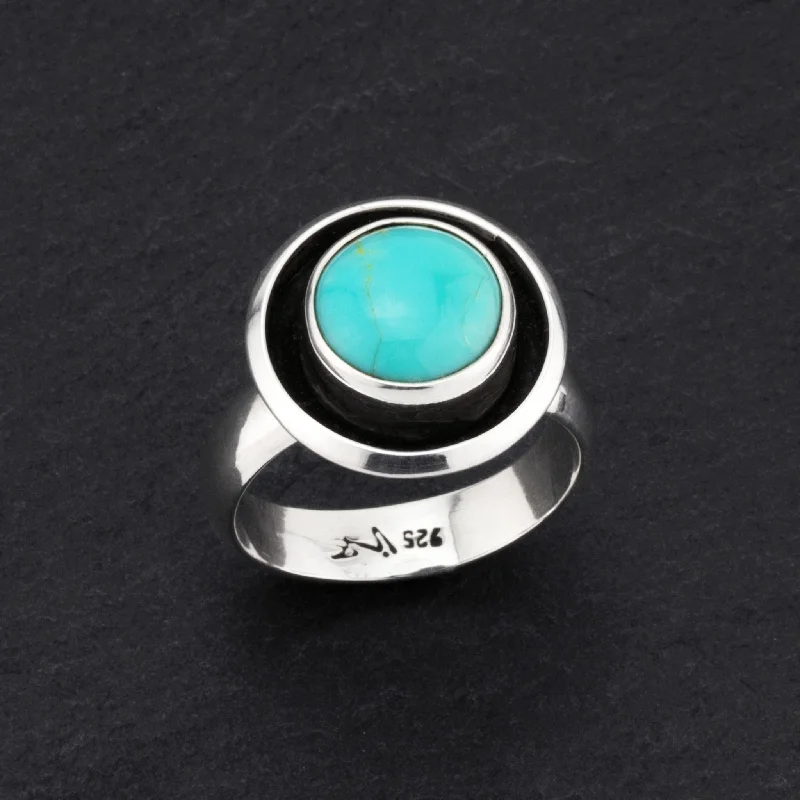 women minimalist rings -Round Genuine Turquoise Button Ring