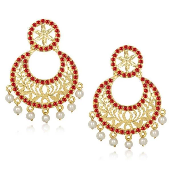 women gem earrings -Kriaa Stone Pearl Drop Gold Plated Chandbali Earrings - 1305439