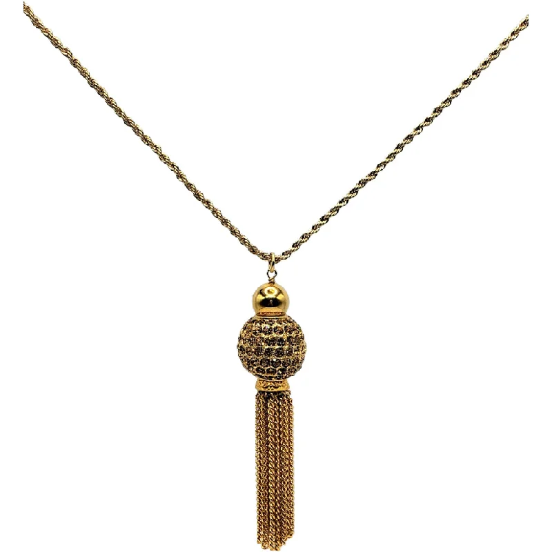 women twisted chain necklaces -Vintage Gold with Topaz Disco Ball Tassel Necklace