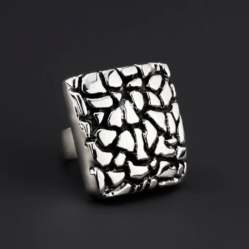 women sapphire rings for women -Chunky Silver Square Cobblestone Ring