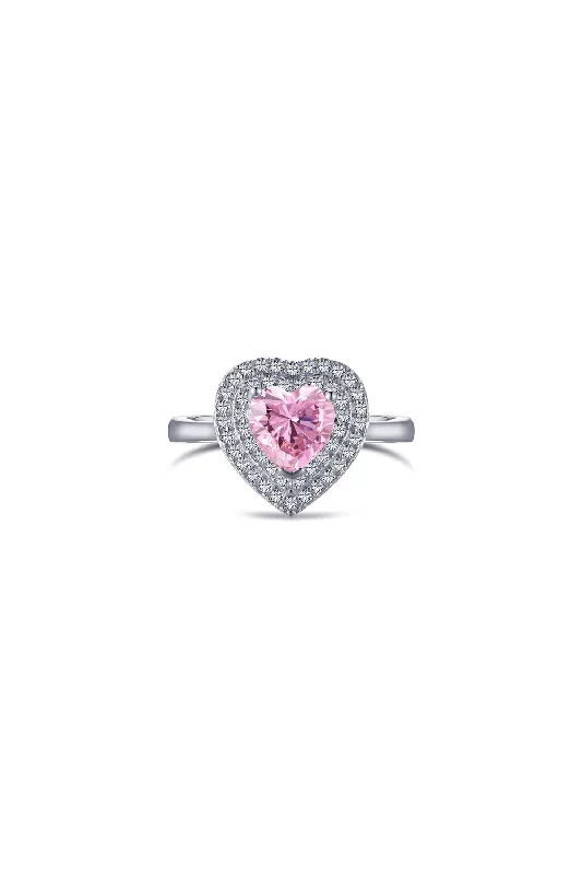 women men’s rings -Heart Shape Pink Zircon Sterling Silver Ring