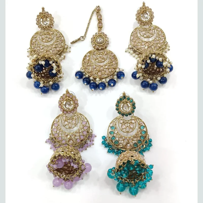 women gold-plated earrings -Kavita Art Gold Plated Dangler Earrings With Mangtikka (1 Piece Only)