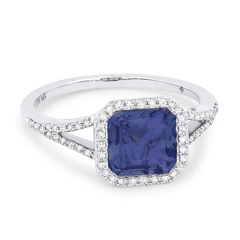 women oval diamond engagement rings -14K White Gold,created Sapphire Ring