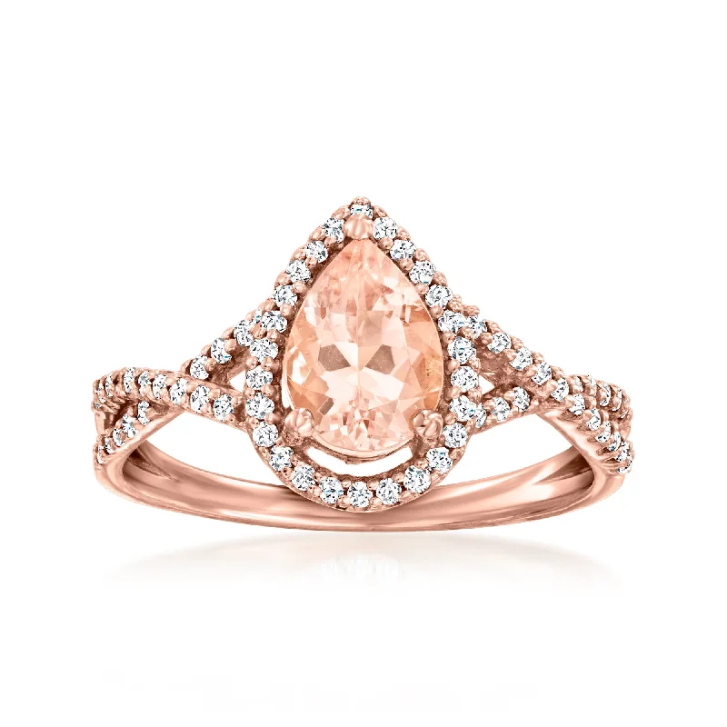 women two-tone engagement rings -Ross-Simons Morganite and . Diamond Ring in 14kt Rose Gold