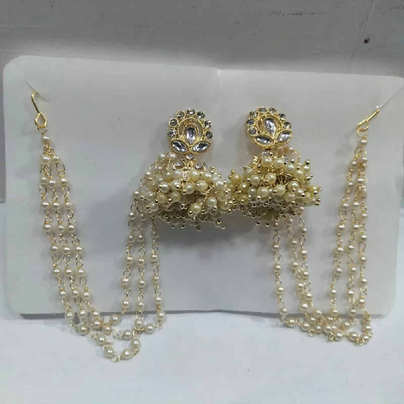 women cubic zirconia earrings -Manisha Jewellery Gold Plated Pearl And Kundan Kanchain Jhumki Earrings