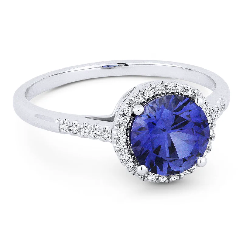 women solitaire engagement rings -14K White Gold,created Sapphire Ring