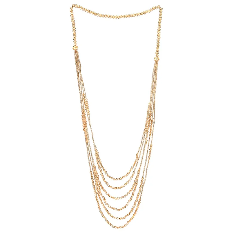 women choker necklaces -Champagne Gold Long Statement Necklace Multi-Strand Waterfall Chains with Crystal Beads Charms Pendant