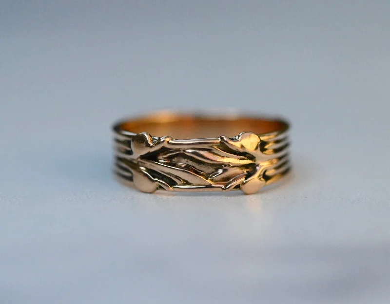 women thick band rings -Small Flora Banner 14k Gold Ring Band - Made To Order