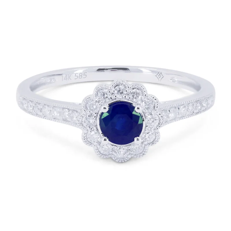 women modern engagement rings -14K White Gold,sapphire Ring