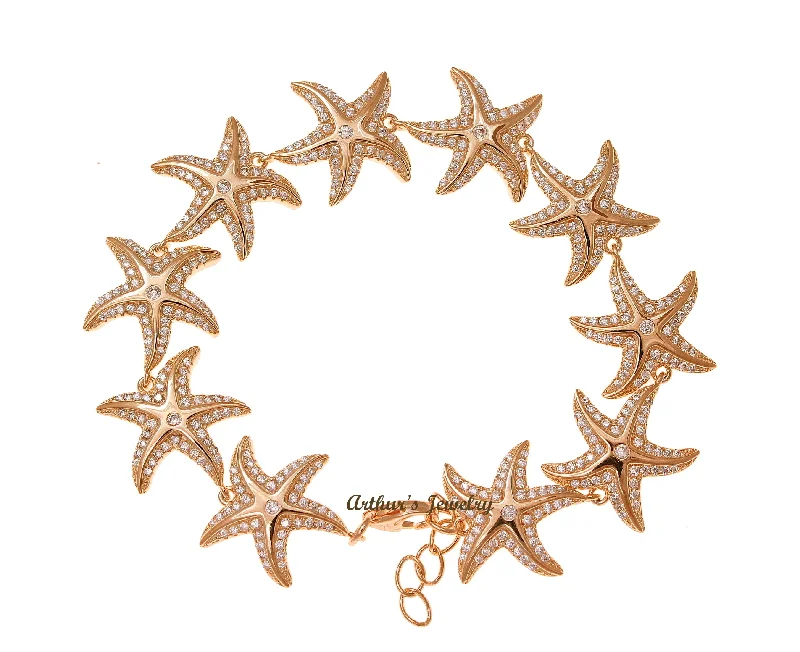 women oversized bangles -ROSE GOLD PLATED 925 STERLING SILVER HAWAIIAN SEA STARFISH BRACELET CZ 7 INCH