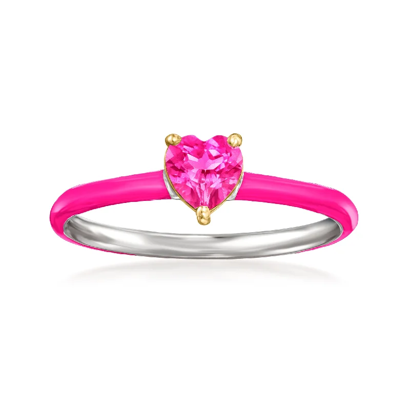 women pear-shaped engagement rings -RS Pure by Ross-Simons Pink Topaz Heart Ring With Pink Enamel in Sterling Silver